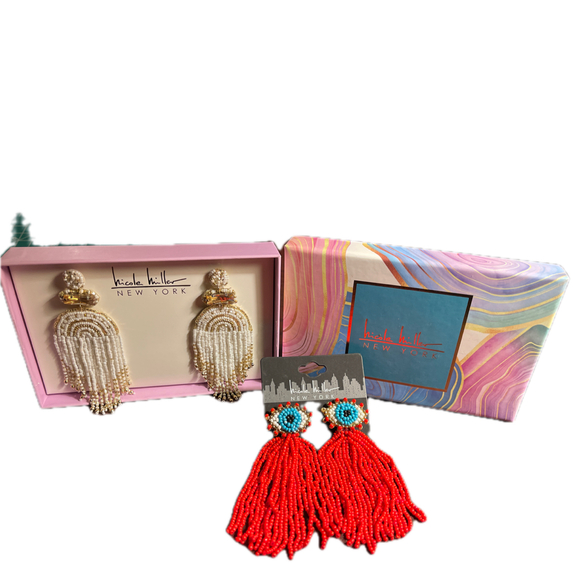 2 New Pairs Nicole Miller Dangle Seed Bead Earrings Gold Tone 3L - Picture 11 of 11